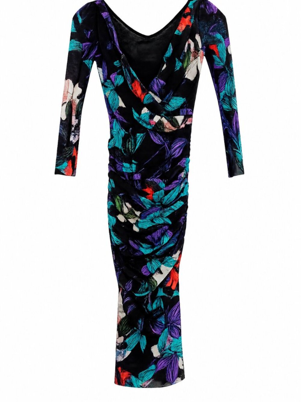 FUZZI  LIGHTWEIGHT TULLE MESH DRESS Black Tropical Floral NEW W/TAGS! SIZE MED